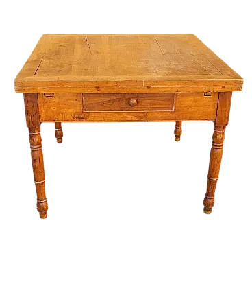 Extendable wooden table with drawer, 19th century