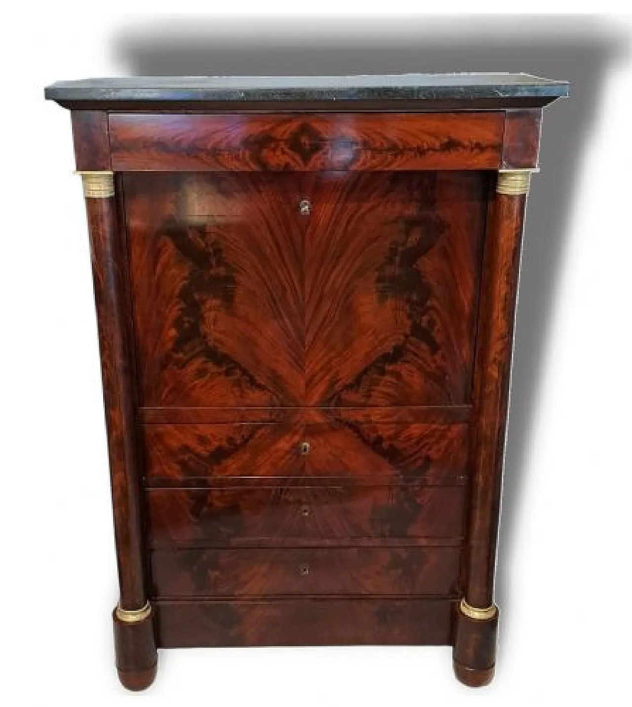 Desk with mahogany and bronze flap, 19th century 1