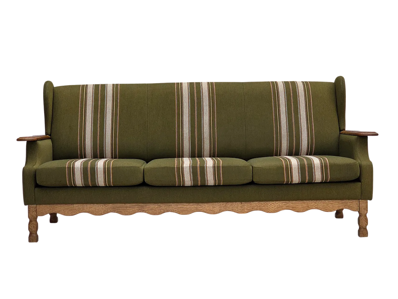 Divano danese a 3 posti in lana e legno massello di rovere, anni '70 18