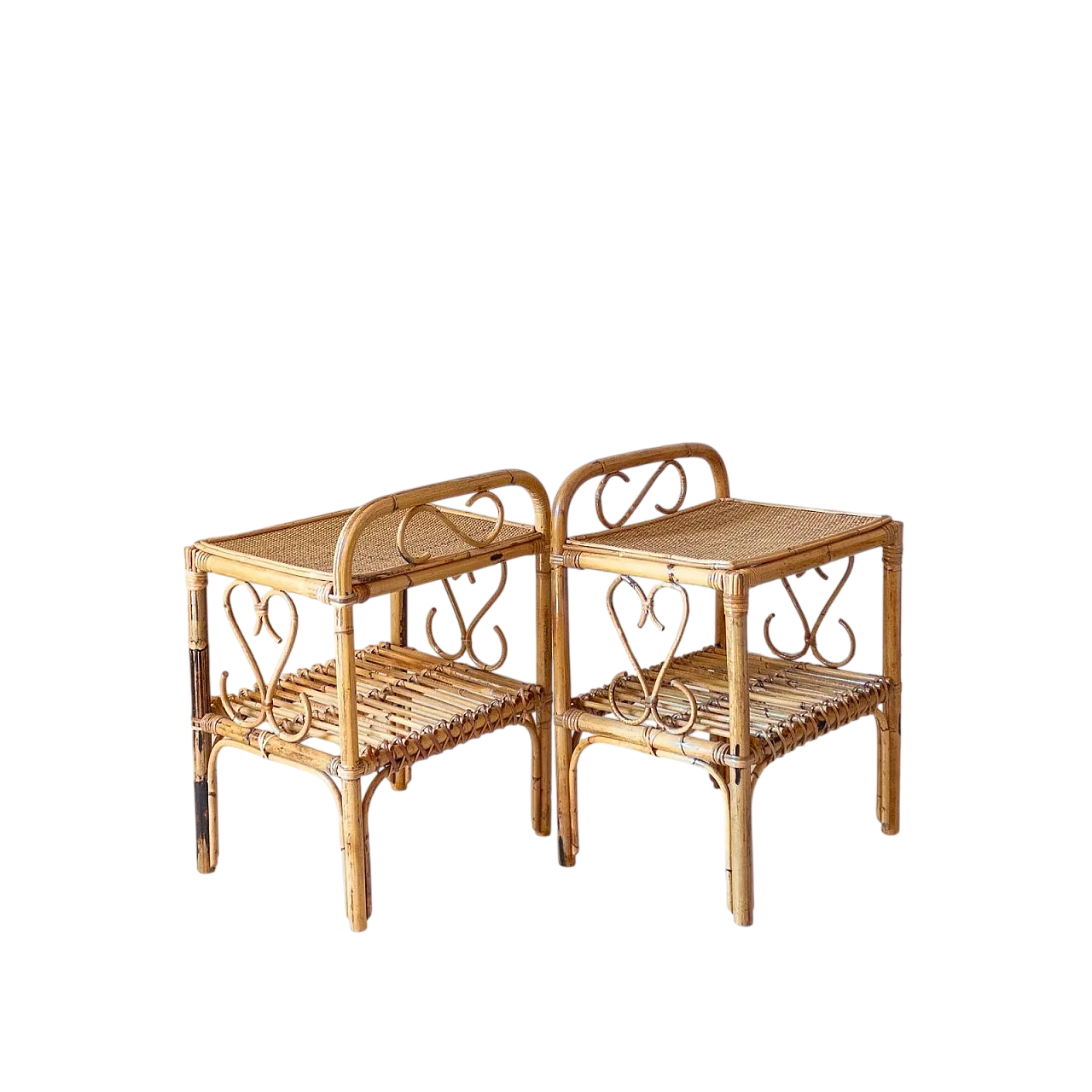 Pair of bamboo and rattan bedside tables, 1960s 15