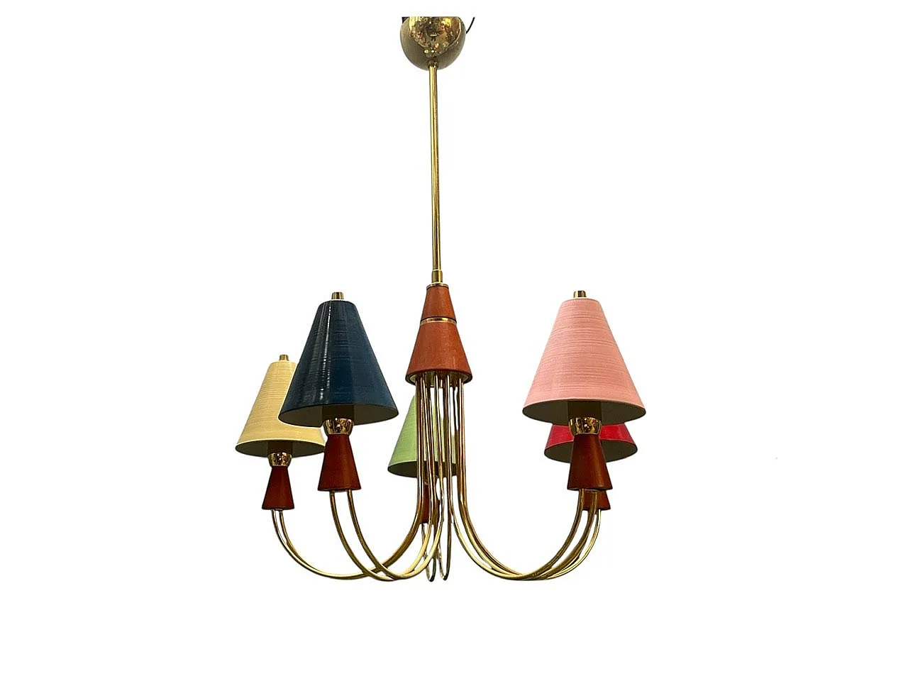 Vintage Brass Pendant with Five Lights, 1980s 1