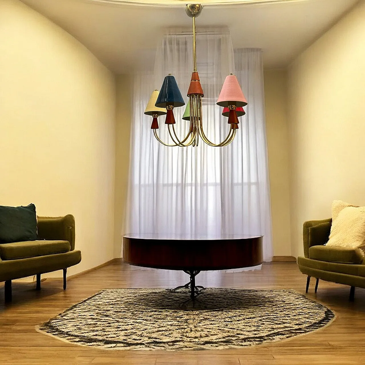 Vintage Brass Pendant with Five Lights, 1980s 2