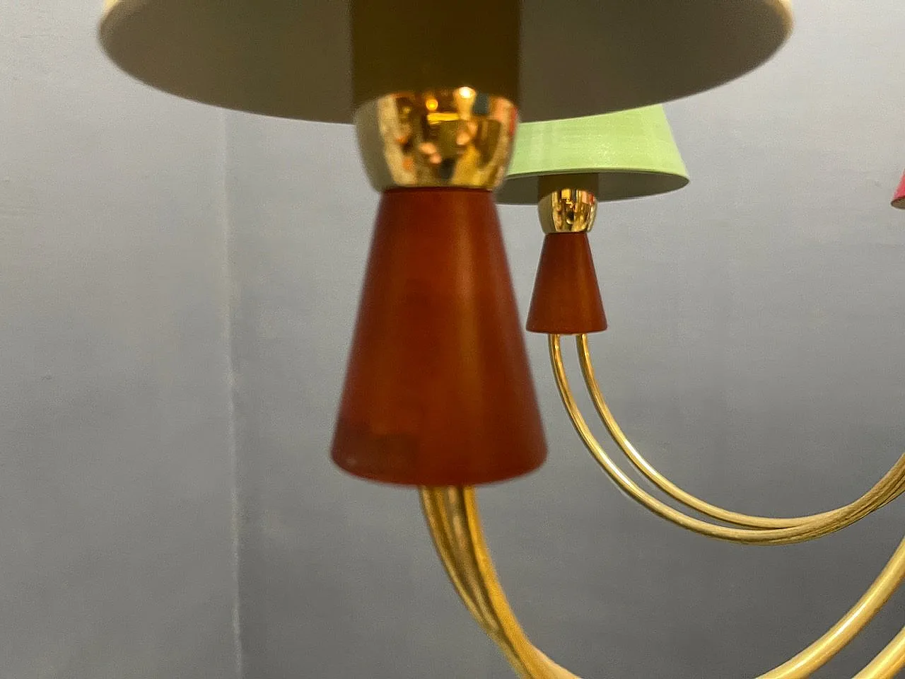 Vintage Brass Pendant with Five Lights, 1980s 4