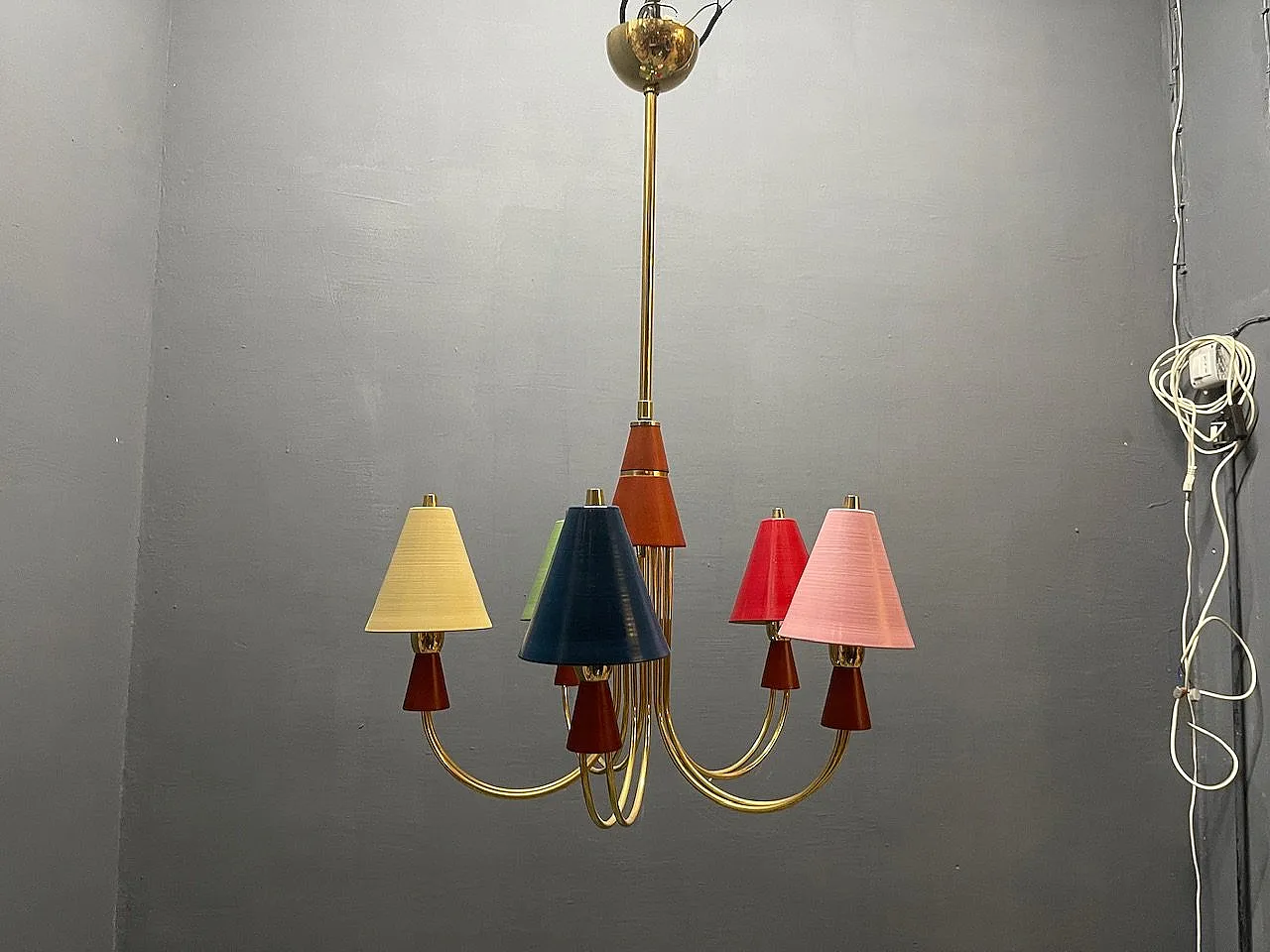 Vintage Brass Pendant with Five Lights, 1980s 6