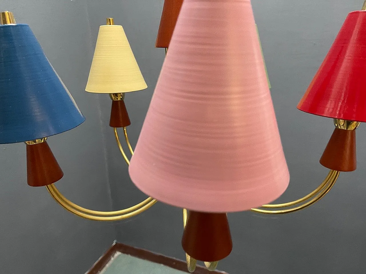 Vintage Brass Pendant with Five Lights, 1980s 7