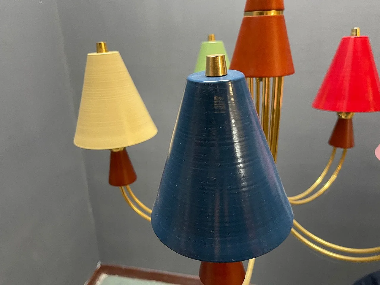 Vintage Brass Pendant with Five Lights, 1980s 8