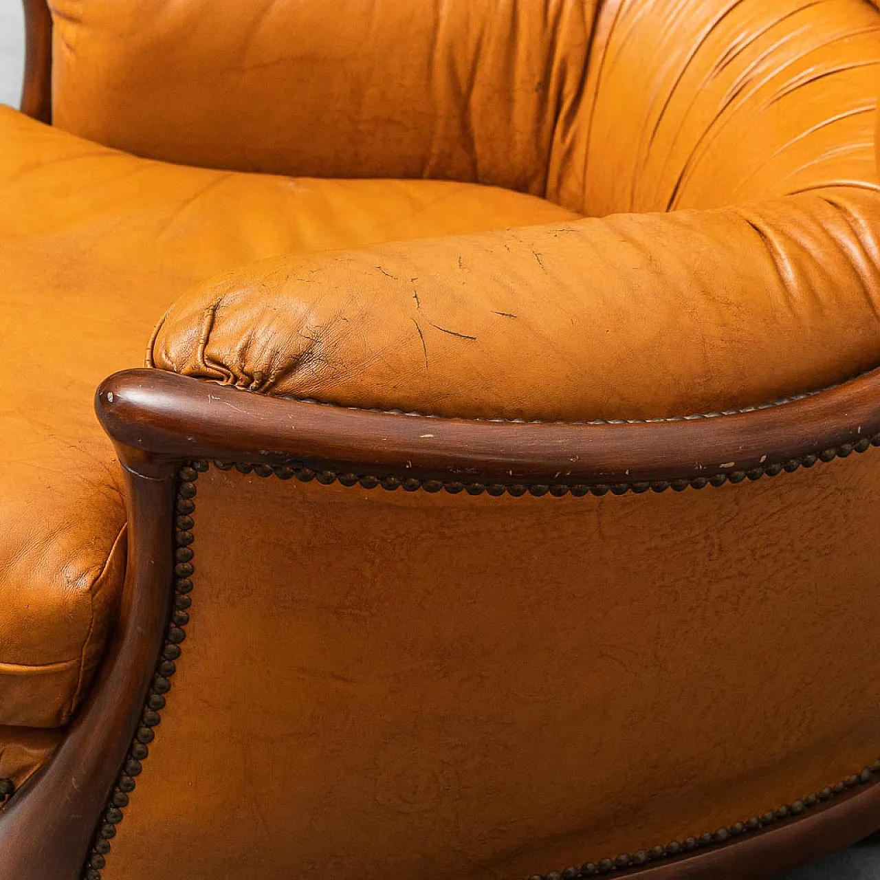 Pair of brown and wood leather armchairs, 50s 3