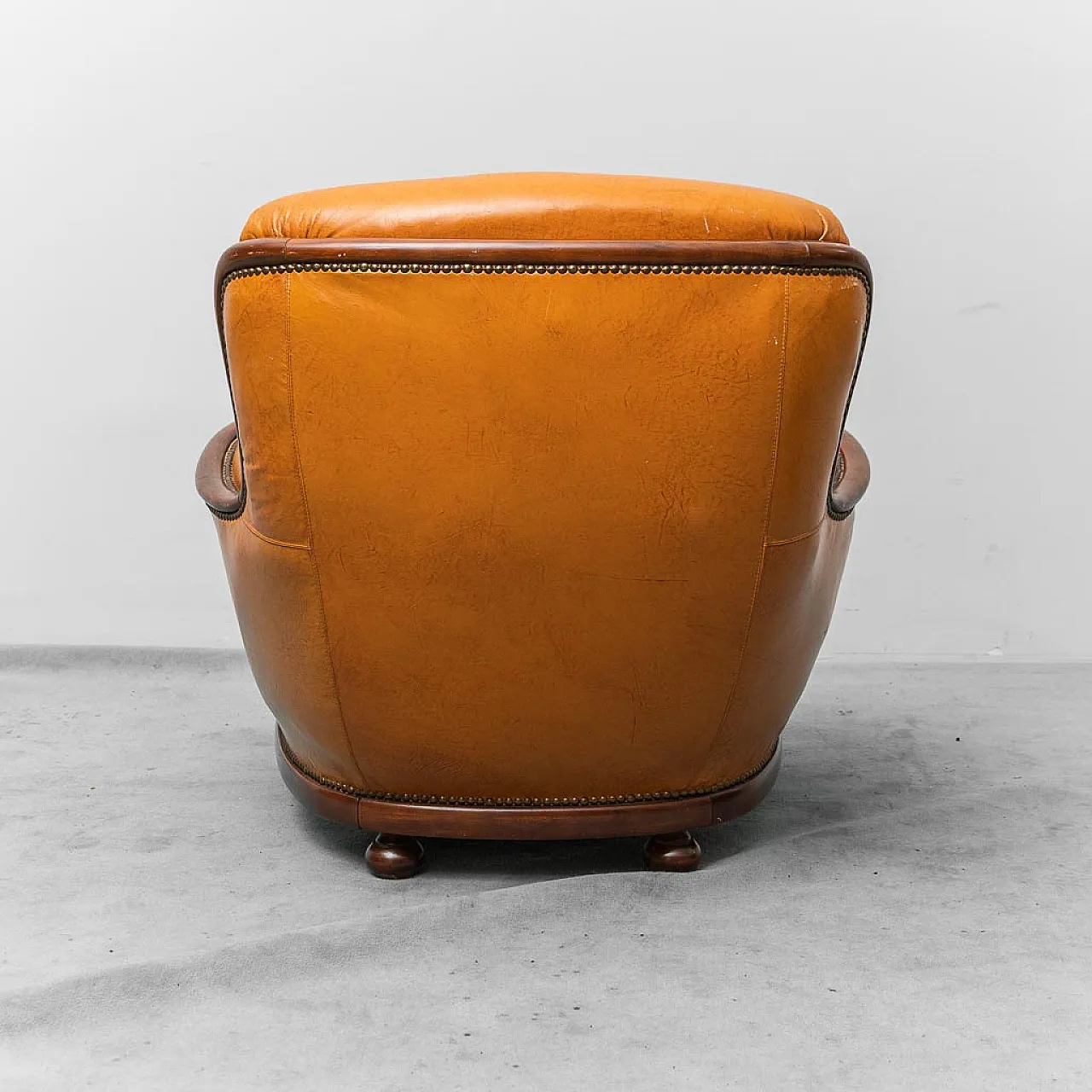 Pair of brown and wood leather armchairs, 50s 7