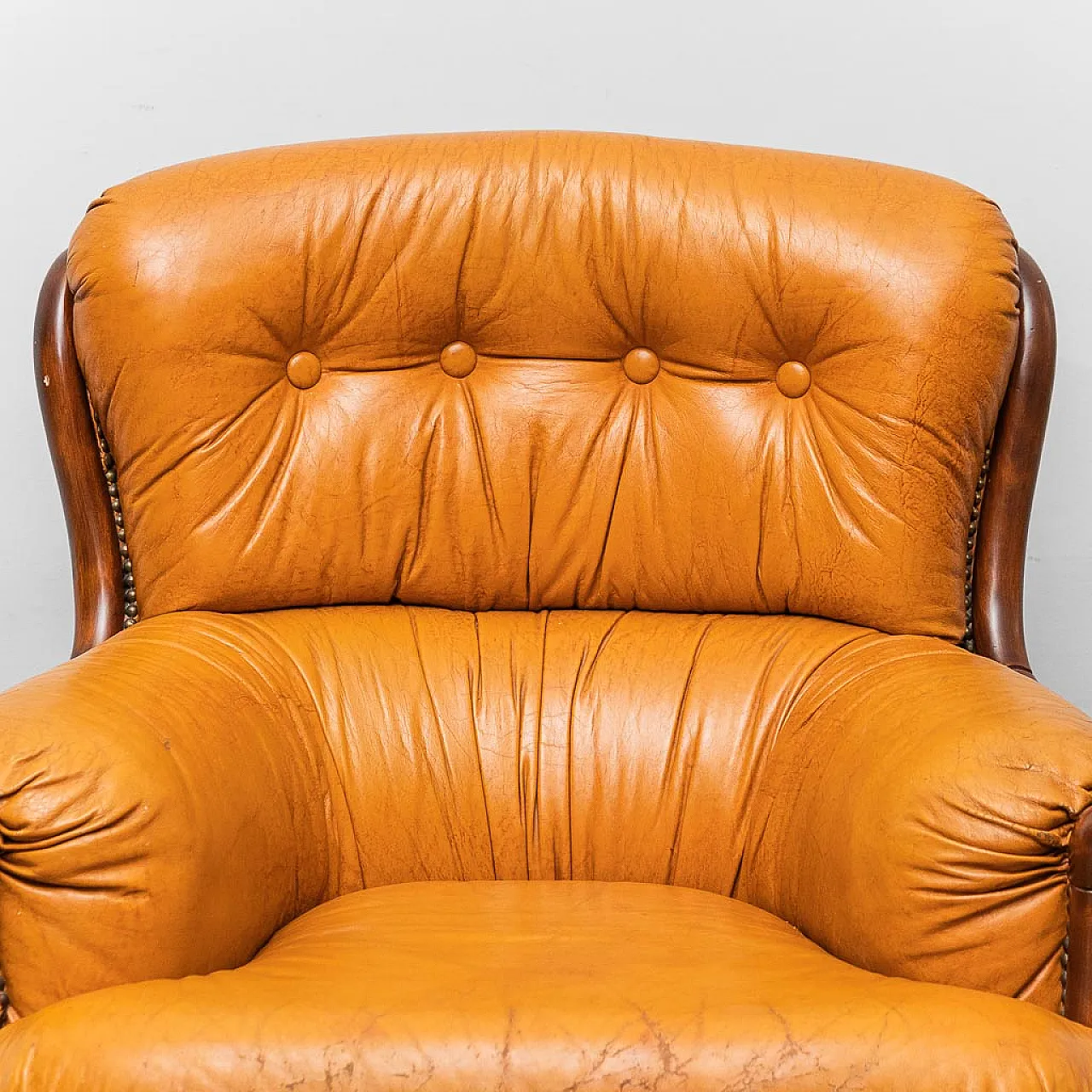 Pair of brown and wood leather armchairs, 50s 9