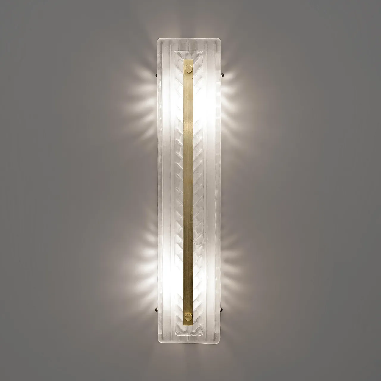 Pair of Art Deco style brass and textured Murano glass sconces, 2000s 4