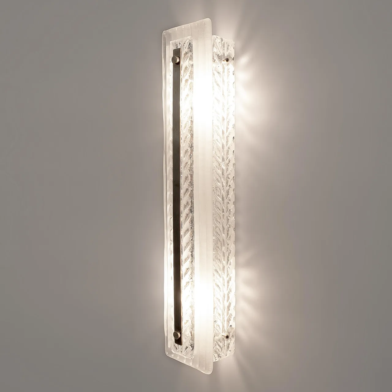 Pair of Art Deco style brass and textured Murano glass sconces, 2000s 6