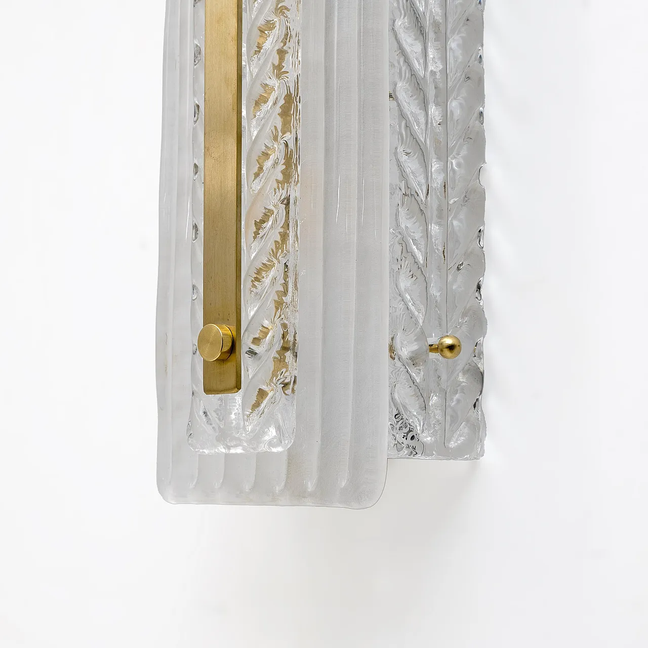 Pair of Art Deco style brass and textured Murano glass sconces, 2000s 8