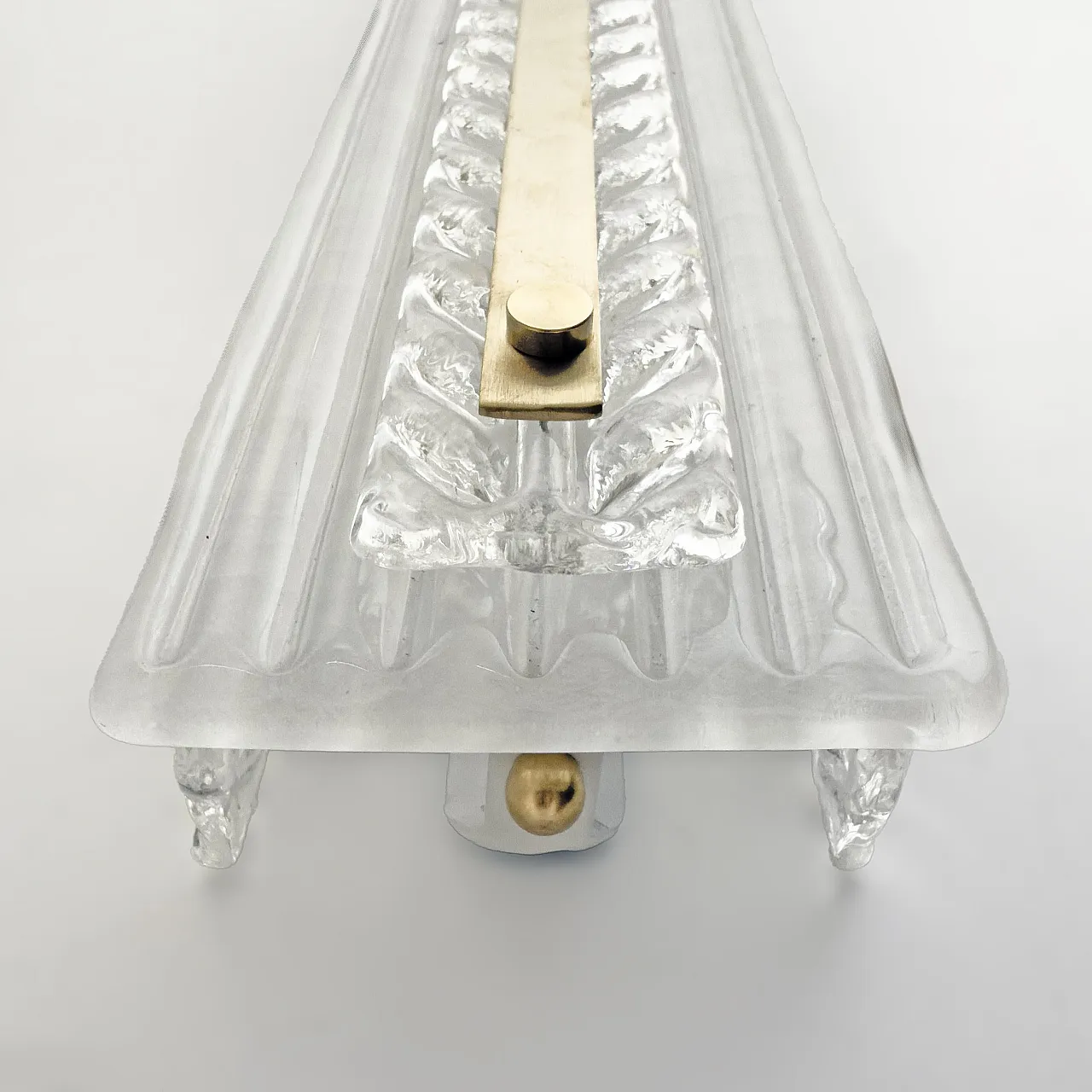 Pair of Art Deco style brass and textured Murano glass sconces, 2000s 9