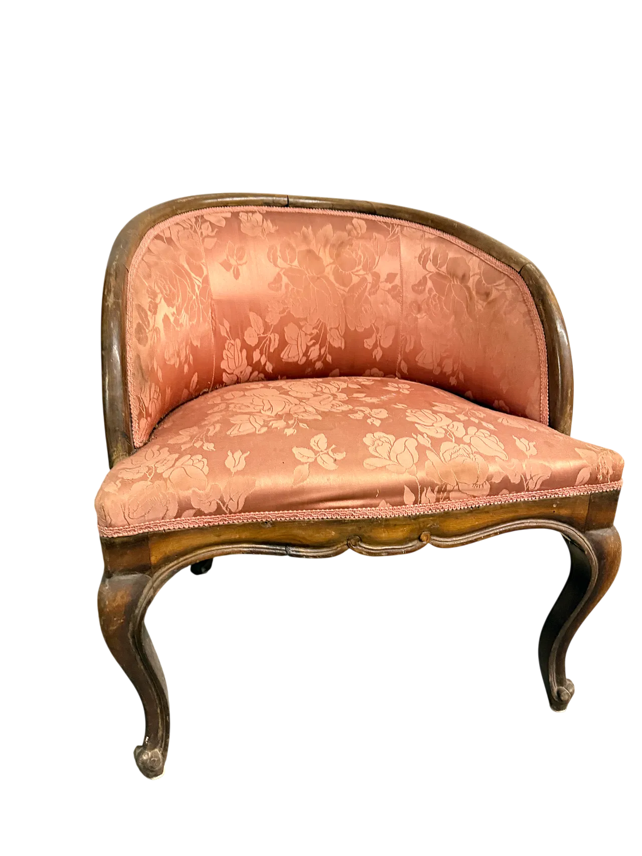 Poltroncina a pozzetto in noce Art Decò rivestimento in seta, 1940 21