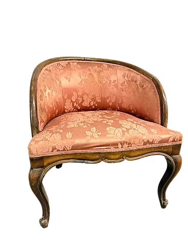 Poltroncina a pozzetto in noce Art Decò rivestimento in seta, 1940