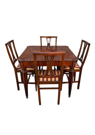 Game and dining table inlaid with chairs, 50s