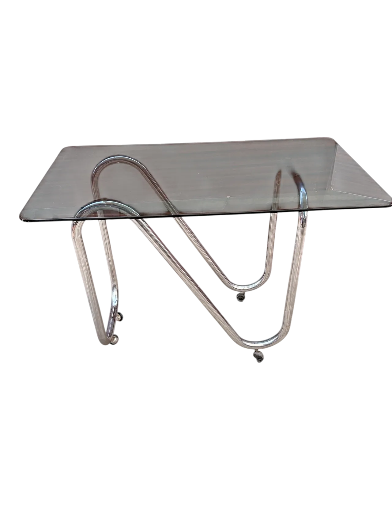 Coffee table space age pop art chromed smoked glass, 70s 8