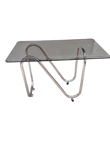 Coffee table space age pop art chromed smoked glass, 70s