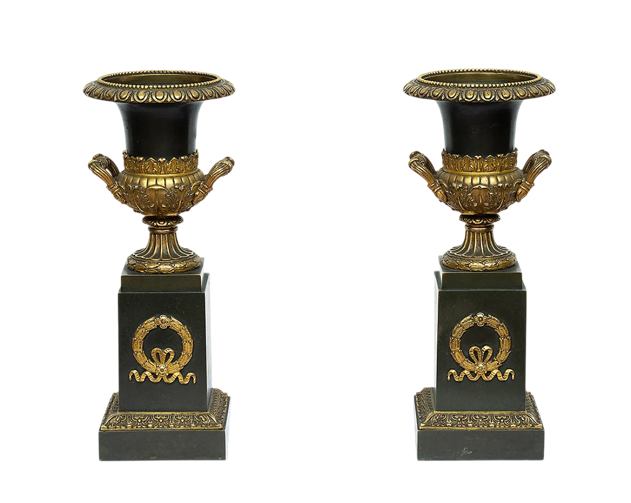 Pair of cassolette vases Carlo X in golden bronze and bronze, 19th c. 6