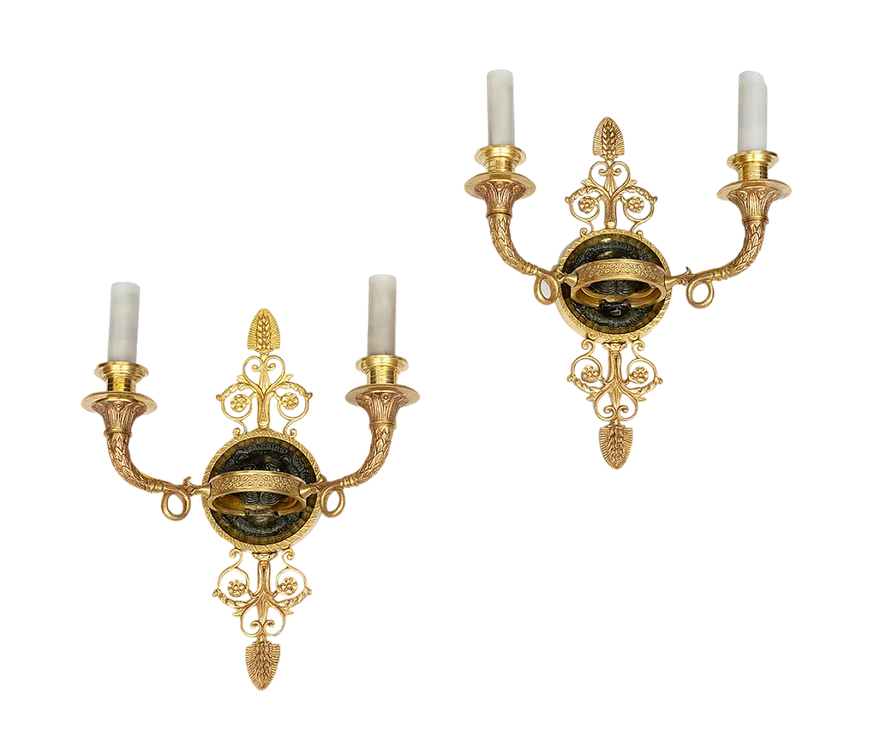 Pair of wall lights of golden and satin bronze Empire wise, 19th c. 6