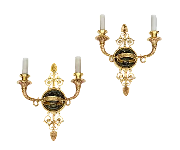 Pair of wall lights of golden and satin bronze Empire wise, 19th c.