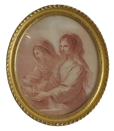 Bartolouzzi seppia incisione con due donne con colomba