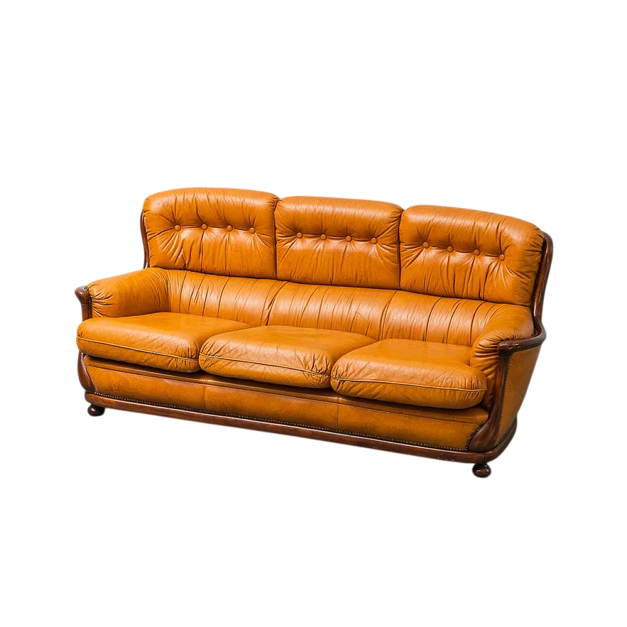 3 -seater sofa in leather and wood, 50s 12