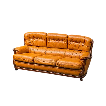 3 -seater sofa in leather and wood, 50s