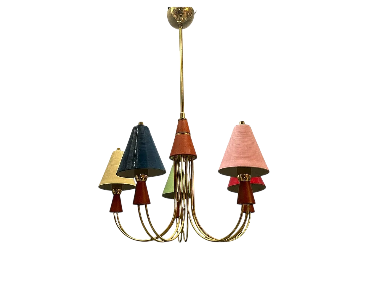 Vintage Brass Pendant with Five Lights, 1980s 9