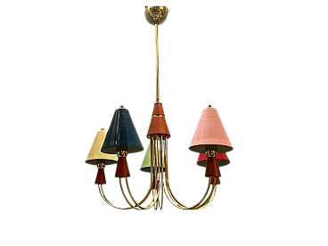 Vintage Brass Pendant with Five Lights, 1980s
