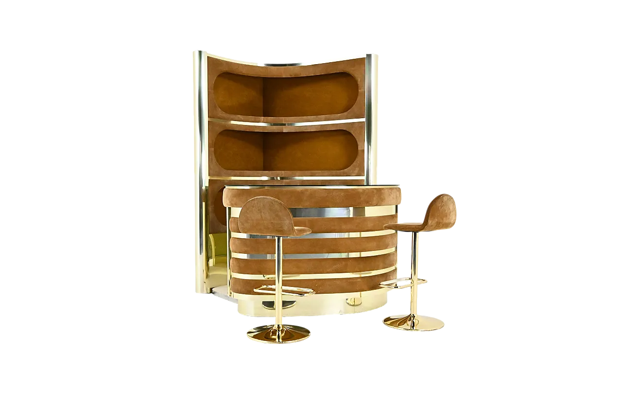 Set da bar con 2 sgabelli attribuiti a Willy Rizzo, anni '70 15