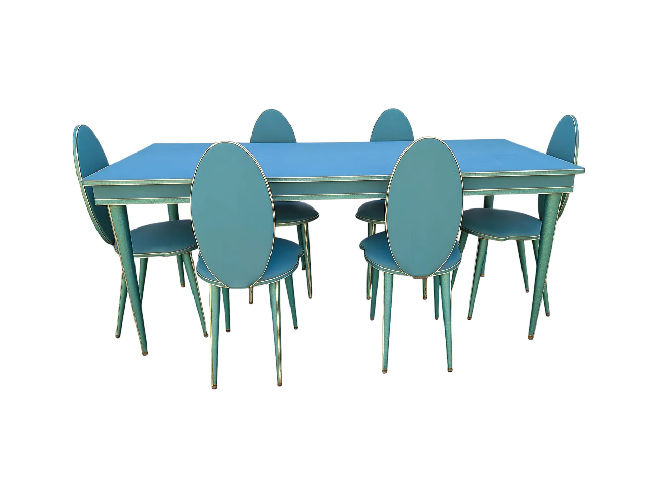 Water green dining set and golden details, 1950s 24