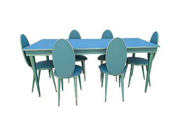 Water green dining set and golden details, 1950s