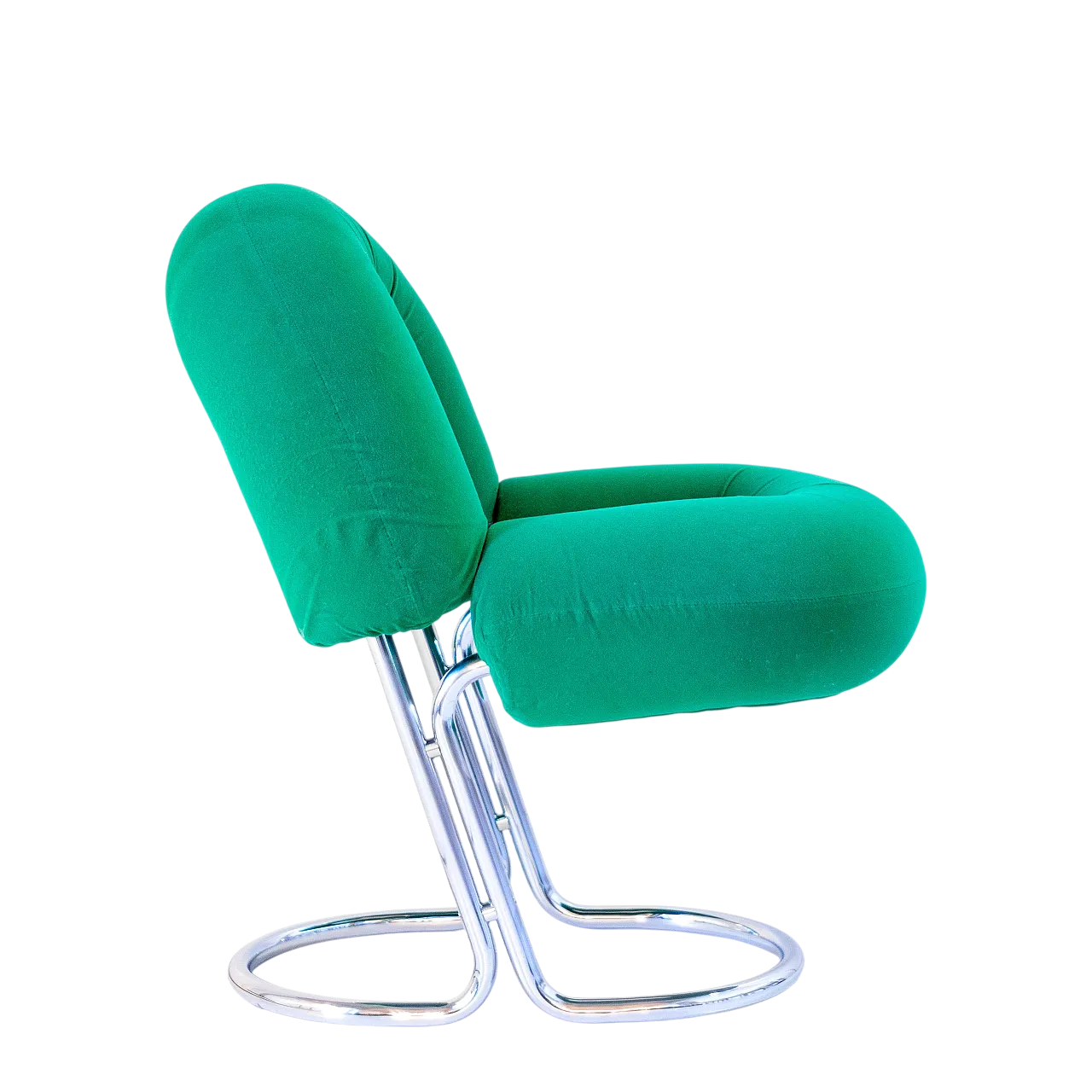 Sedia in stile Space Age in velluto verde e acciaio, Renato Zevi 16