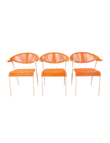 3 Sedie da giardino in plastica intrecciata, anni ’80