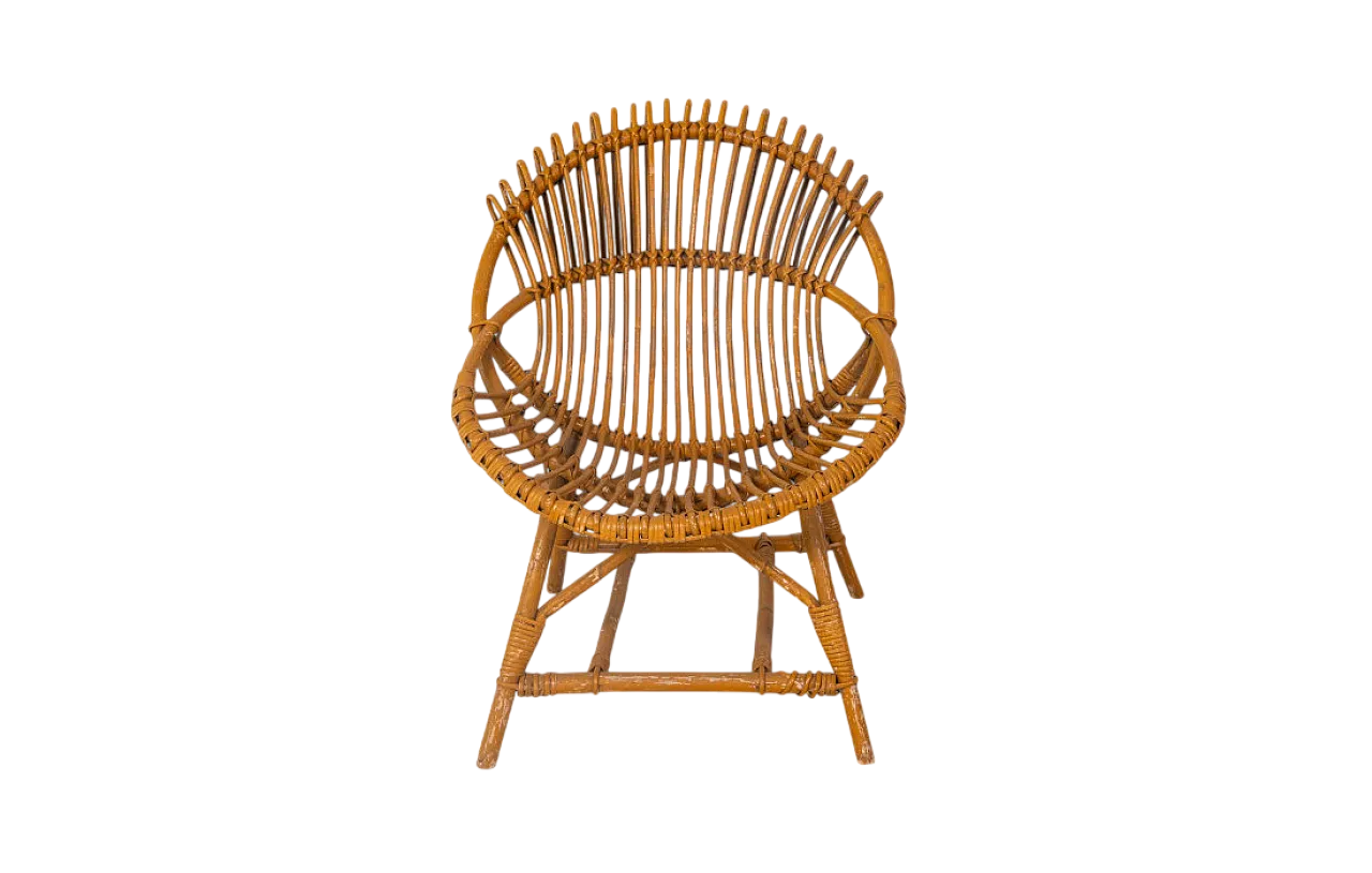Poltrona in rattan curvato, design a conchiglia, '900 8