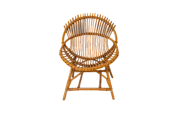 Poltrona in rattan curvato, design a conchiglia, '900