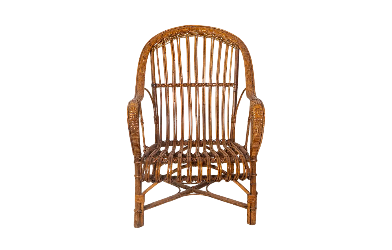 Armchair, in curved rattan with enveloping backrest, 20th century 7