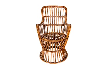 Poltrona in rattan con struttura a calice e intreccio ad arco, '900