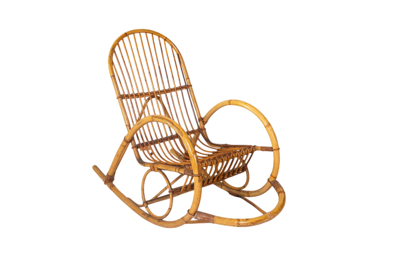 Sedia a dondolo in bambù curvato con intreccio a stecche, '900 7