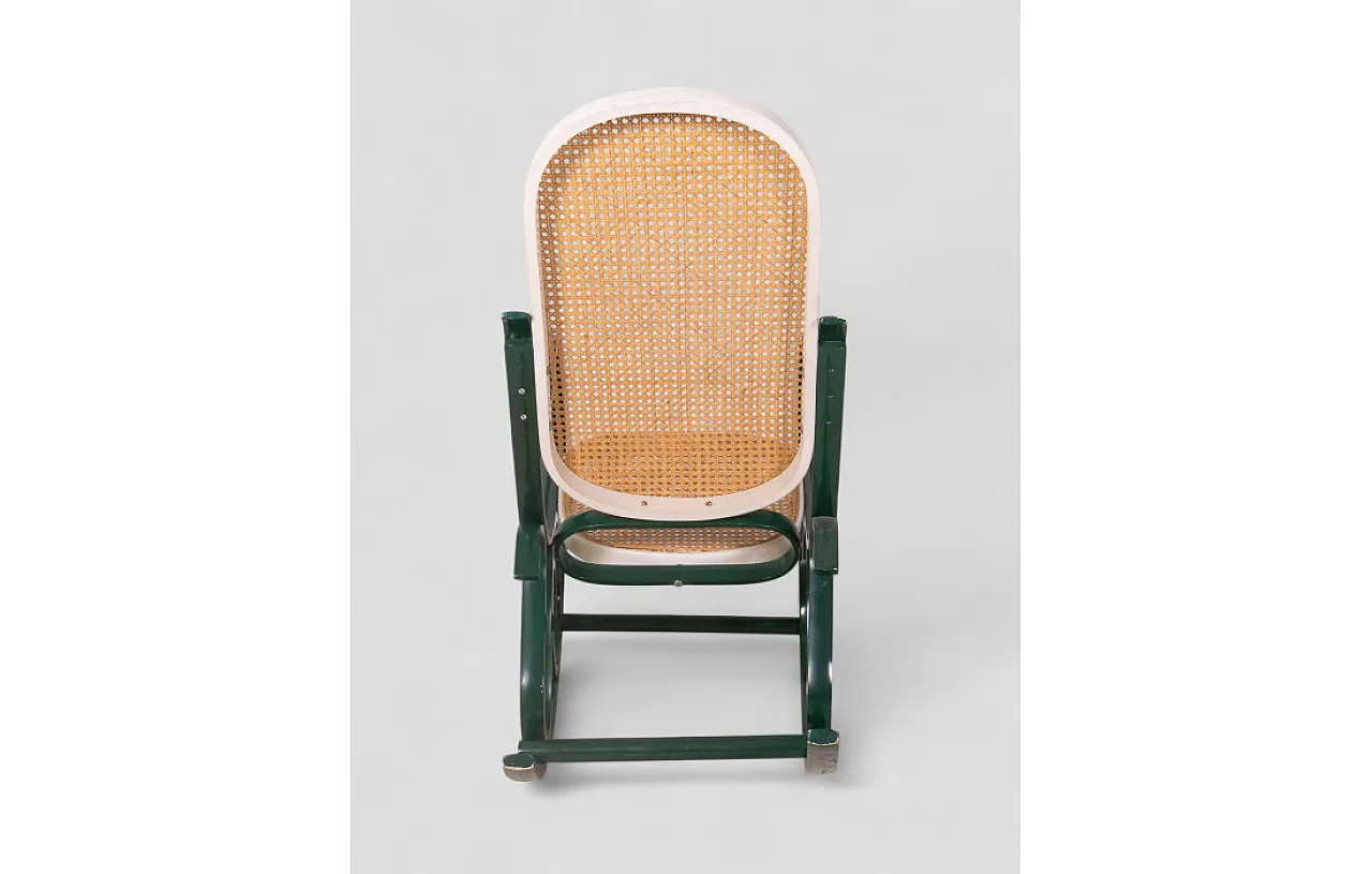 Sedia a dondolo stile Thonet in legno curvato e paglia di Vienna, '900 4