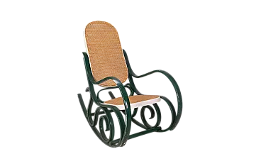 Sedia a dondolo stile Thonet in legno curvato e paglia di Vienna, '900