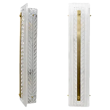 Pair of Art Deco style brass and textured Murano glass sconces, 2000s