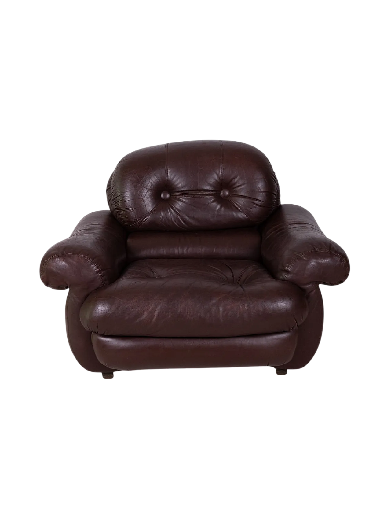 Poltrona in pelle imbottita con bottoni, anni '70 8