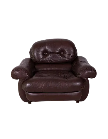 Poltrona in pelle imbottita con bottoni, anni '70