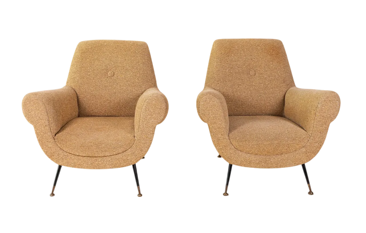 Pair of honey Tweed fabric armchairs, 1950s 8
