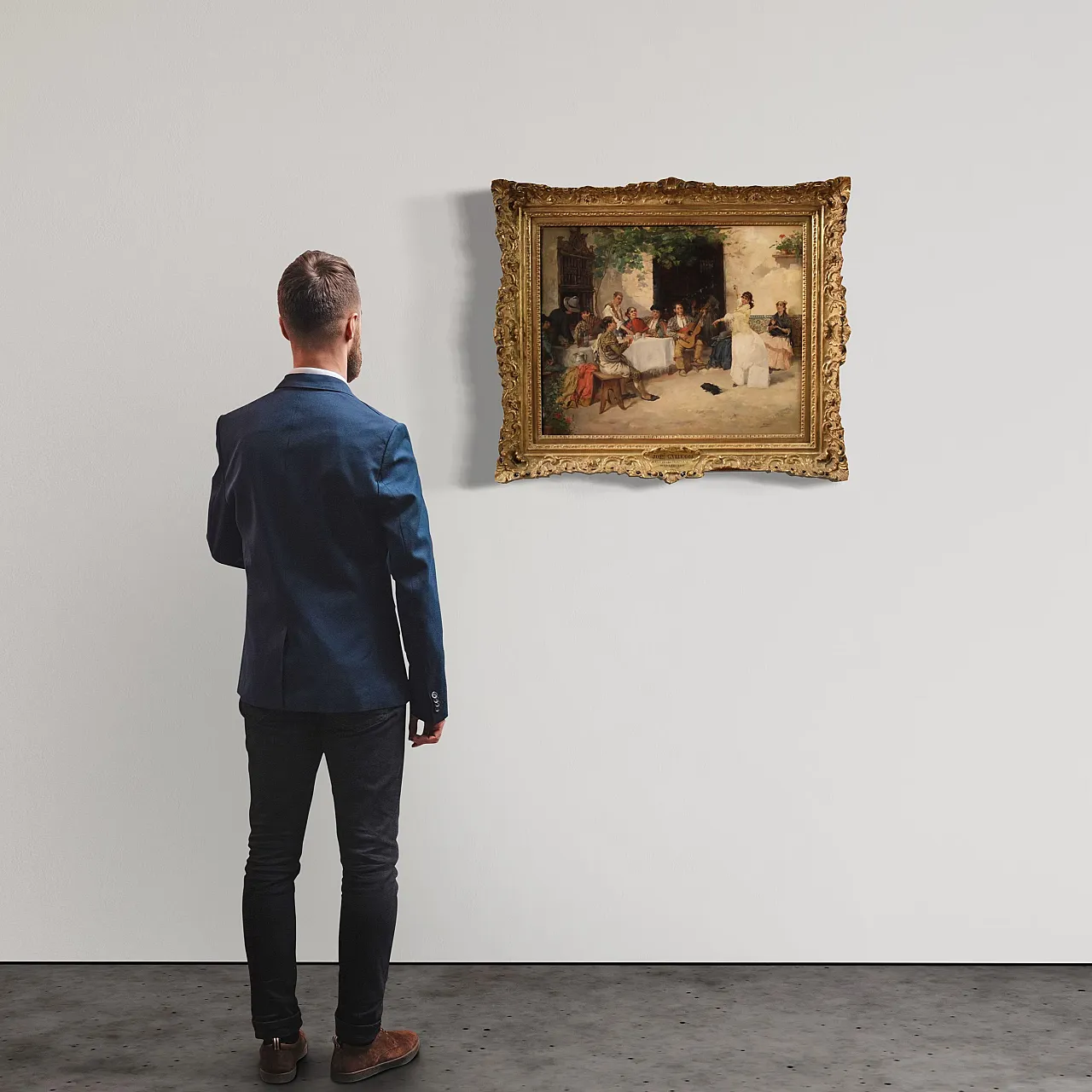 Spanish painting with flamenco dancer, signed Galgos 2