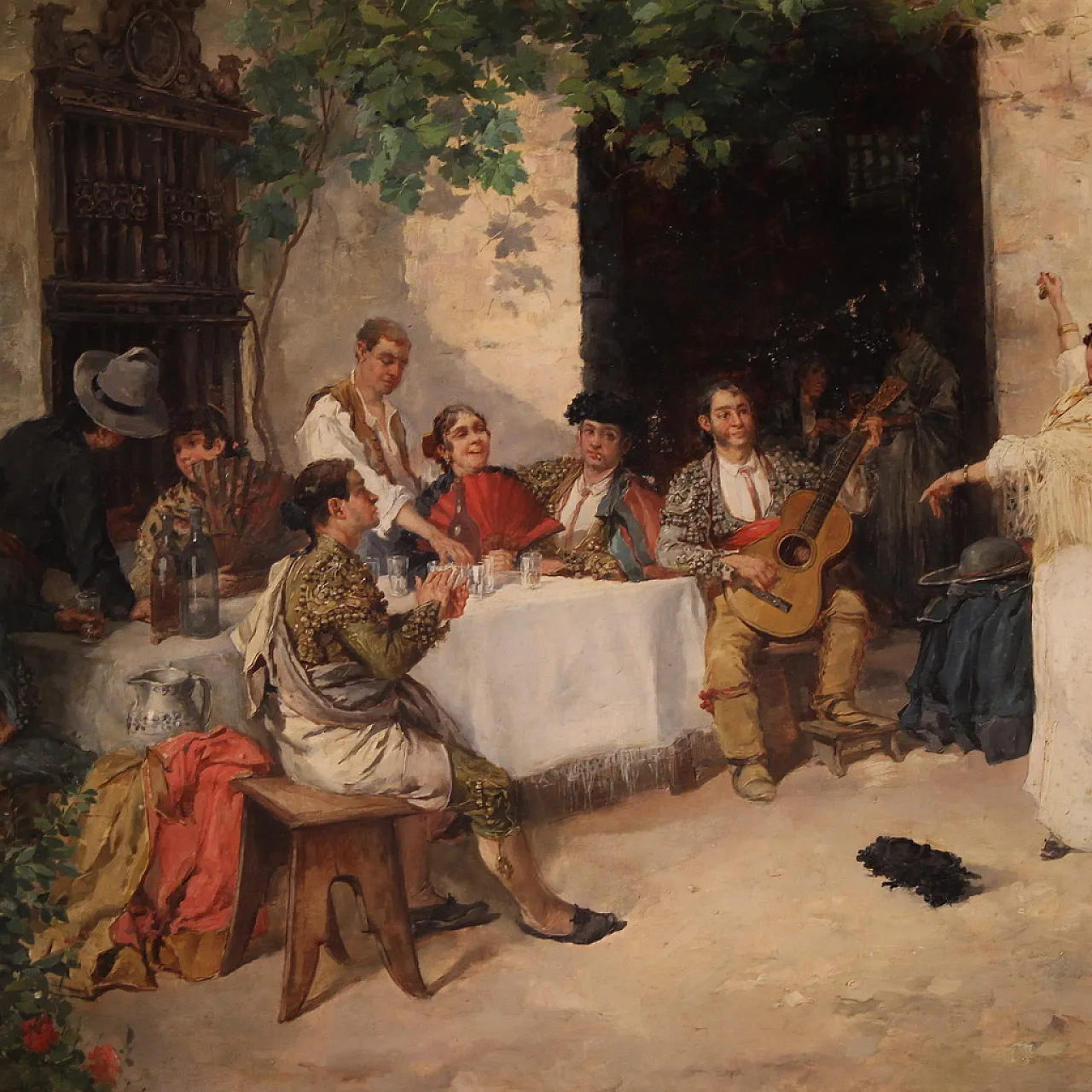 Spanish painting with flamenco dancer, signed Galgos 5