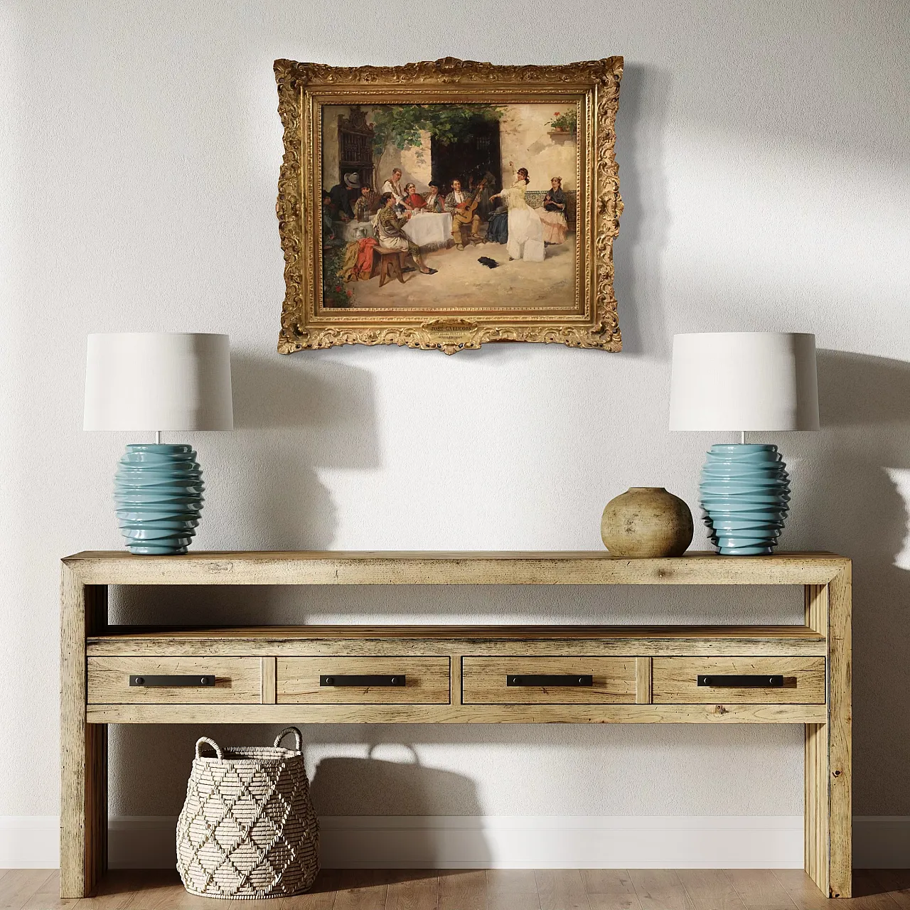 Spanish painting with flamenco dancer, signed Galgos 8