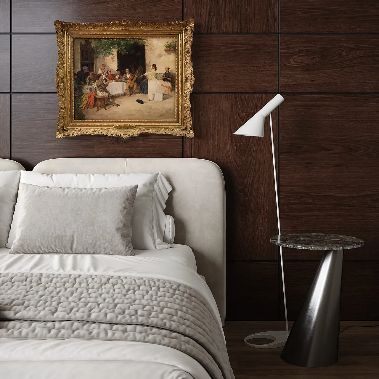 Spanish painting with flamenco dancer, signed Galgos 13